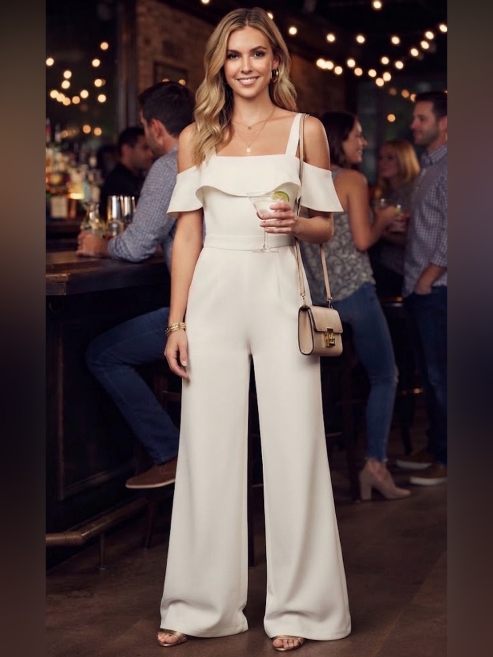 ANTONIO MELANI White Off-Shoulder Wide-Leg Jumpsuit size XS